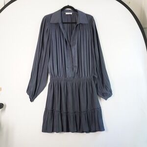 Ramy Brook Charcoal Gray Pleated Long Sleeve Mini Dress